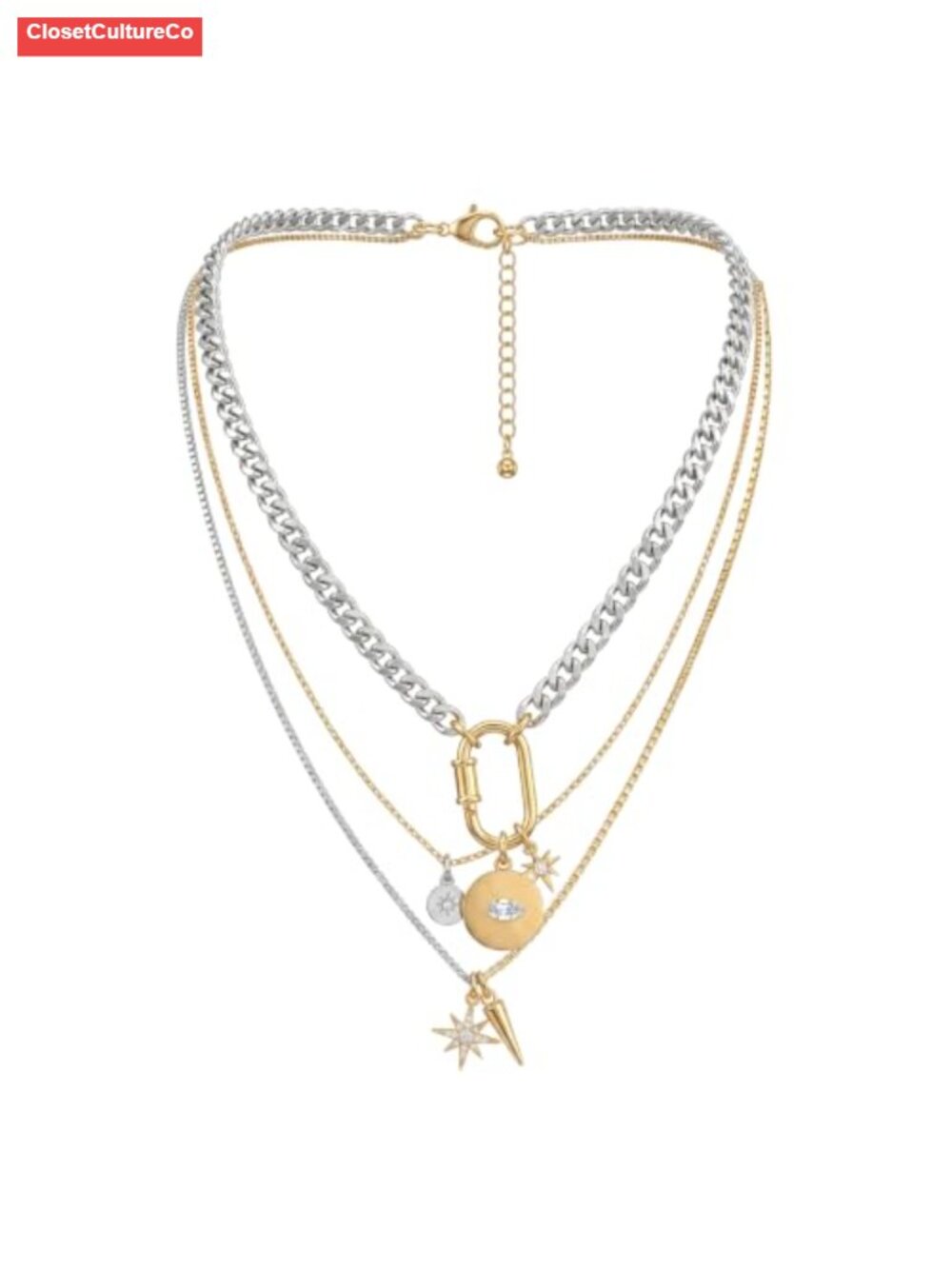 Layered Necklace Set 3 Pcs Stainless Steel Gold Plated Paperclip Chain Women